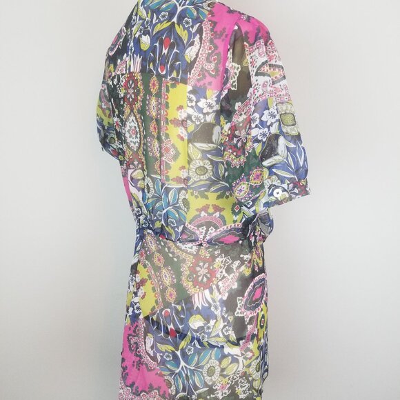 CAbi Beaches of St Tropez Colorful Sheer Tie Front Blouse Women's Size Small - Picture 6 of 8